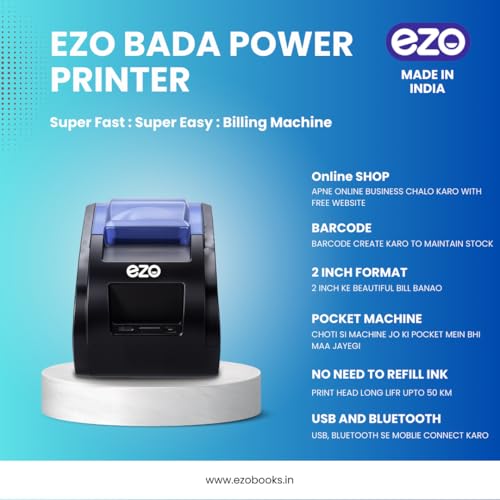Image of EZO 58MM 2inch Thermal Billing Machine | USB Thermal Receipt Printer with 5 Rolls & Software Subscription (USB + 12 Months Software Subscription)