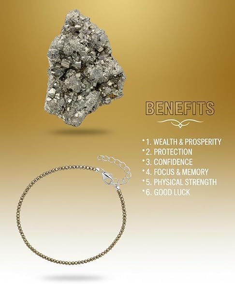 C.ambay Natural Pyrite Anklet Bracelet, Lab Tested, Certified, Golden Metallic Beaded Style