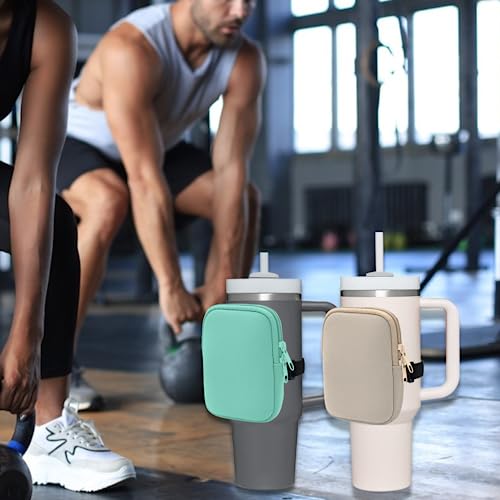 Water Bottle Pouch Compatible With Stanley Quencher Adventure 40Oz / Iceflow 20Oz 30Oz, Tumbler Pouch For Cards, Keys, Wallet, Earphone Sports Water Bottle Accessories(Khaki #TOP4