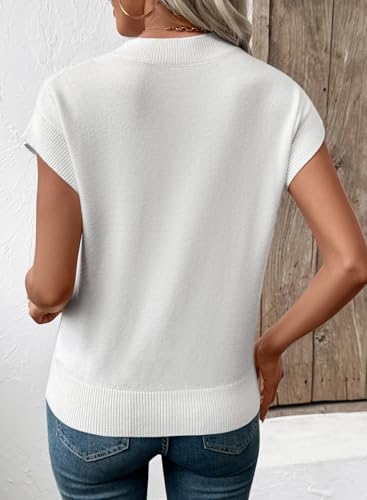 Image of EVALESS Short Sleeve Sweater for Women Crewneck Color Block Knit Tops 2026 Summer Trendy Cap Sleeve Sweater Vest