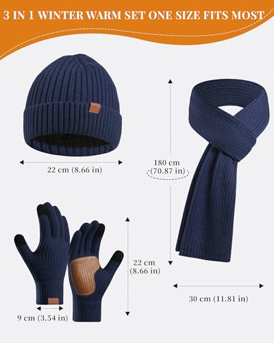 Hat Gloves Scarf Set for Women, Winter Knit Beanie Fleece-lined Touch Screen Gloves Long Scarve 3 in 1 Set Gift for Women - image 2