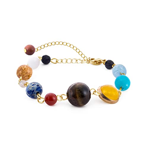 COLORFUL BLING Natural Stone Beads Solar System Bracelet Universe Galaxy The Eight Planets Guardian Star Bracelet Jewelry Healing Yoga Chakra Gifts for Women