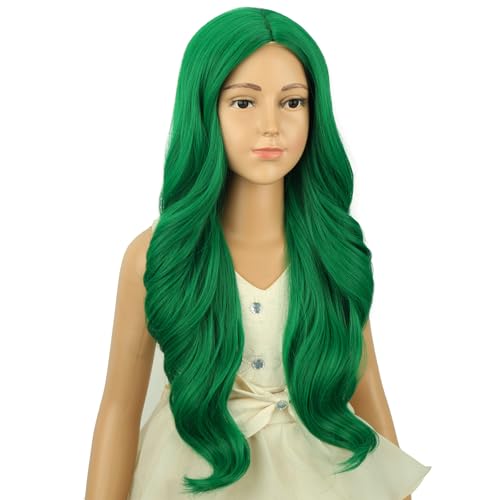Image of Green Wig for Women Long Green Wavy Curly Wig Long Middle Part Wigs Heat Resistant Synthetic Wigs for Daily Party Cosplay Use 22 Inch