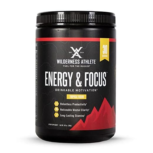 Wilderness Athlete Energy & Focus Pre Workout for Women & Men, Powder Drink Mix with Natural Caffeine, Low-Carb, Zero Sugar, Tropical Fusion, 10.6 Oz