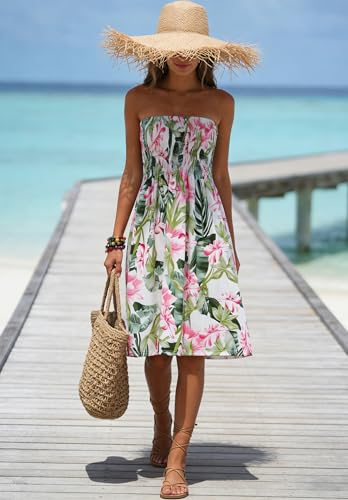 Image of Zyyfly Strapless Dress for Women Summer Beach Boho Smocked Tube Top Dress