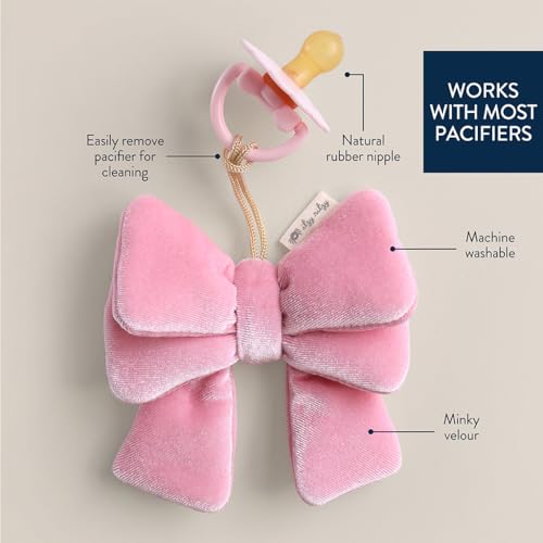 Image of Itzy Ritzy Pacifier & Lovey Set - Natural Rubber Paci with Stuffed Animal Lovey - Detachable Velour Bow Pacifier Holder & Coordinating Natural Rubber Soother, Ideal for Ages 0-6 Months (Bow)