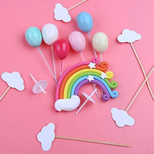 Suloli Rainbow Cake Toppers Set, 12 Pcs Pastel Rainbow Clay Cupake Topper With Cloud Balloon For Girl Boy Kids Wedding Birthday Party Decorations #TOP4