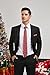 HISDERN Mens Ties Christmas Neck tie Silk Woven Red TieS Handkerchief Holiday Season Santa Funny Neckties Pocket Square for Party