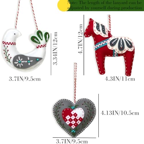 Image of 2024 Three Scandinavian Felt Ornaments Kit Hand Embroidery Christmas Ornaments Kit with DIY Material Package for Beginners Adults, 2025 Christmas 3D Novice Embroidery Needlepoint Starter Kit (B)
