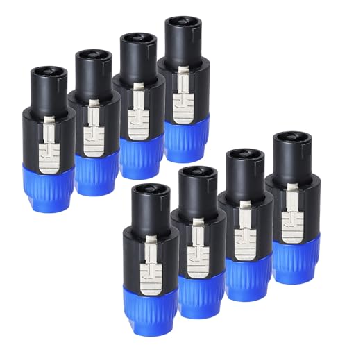 Sonoreboom Pack of 8 NL4FC Speakon Connectors, 8pcs 4 Pole Speak-ON Connector with Twist Lock, Compatible NL4FX, NLT4X, NL2FC Adapter for Amplifier to Speaker Interconnect Plug (Blue)