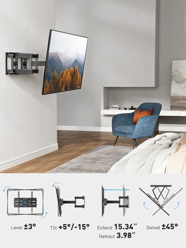 Pipishell TV Wall Mount for 26-74 inch LED LCD OLED 4K TVs up to 99lbs, Full Motion TV Mount Bracket Articulating Swivel Extension Tilting Leveling Max VESA 400x400mm, Fits 12/16 Inch Wood Studs - Image 7