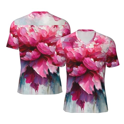 Stylish Athletic Sports Jersey Peony-Flower-Painting Men's Rugby Jersey 3X-Large