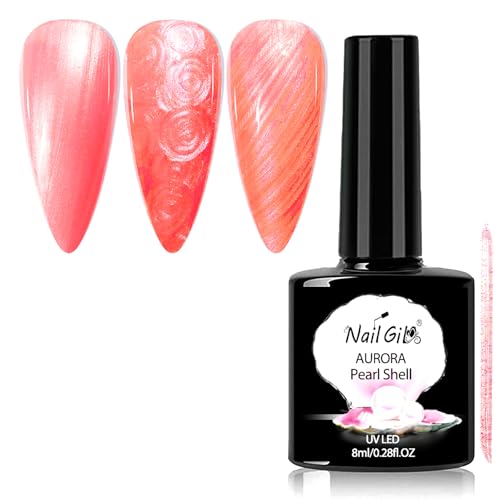 NAILGIL Pearl UV Gel Nagellack - 6 Farben weiß Perlmutt Nagel lack Lack Aurora Spirale Schimmer mit Thread Shell Nagel Maniküre Pearl Gel Nail Polish, Perlrosa