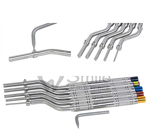 Osteotomes - Juego de 5 osteótomos en ángulo de desplazamiento cóncavo de 2,0 mm - 3,4 mm - 4,3 mm - 5,0 mm