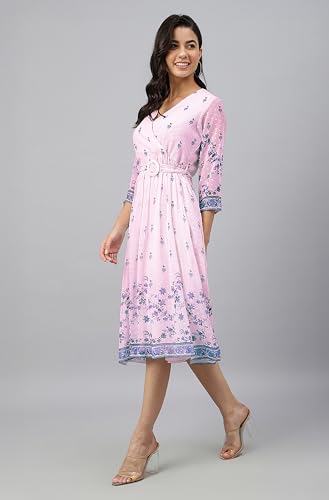 Image of Janasya Women's Dobby Georgette Floral Printed Fit & Flare Dress