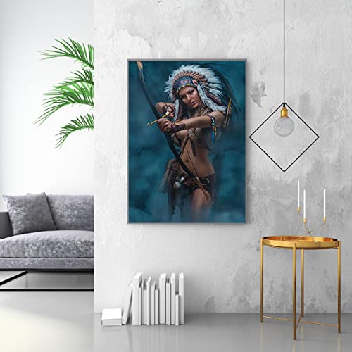 Native American Canvas Wall Art - American Indian Girl Women Headdress Feathered Art Canvas Prints For Wall Decor, Living Room Bedroom Kitchen Decoration (12X16In(30X40Cm)-Unframed) #TOP2