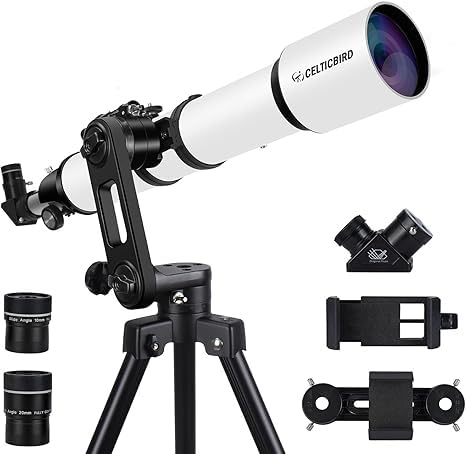 CELTICBIRD Telescopio de 90 mm, Apertura de 700 mm para Adultos Principiantes en astronomía – Telescopio Refractor astronómico portátil Totalmente Multicapa de Alta transmisión, Montura AZ.