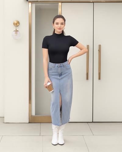 HERLOLLYCHIPS Mock Neck Tops for Women Basic Short Sleeve Tight Summer Sexy Dressy Casual Summer T-Shirts4