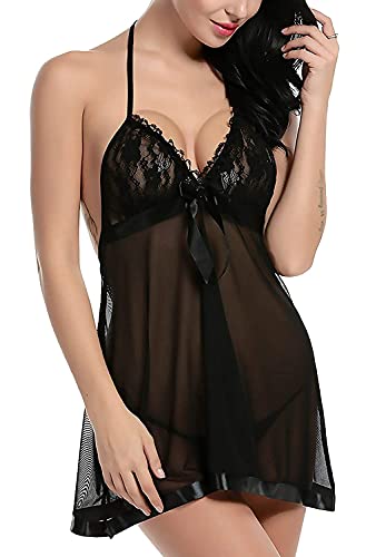 Image of Mount Edge Baby Cotton Doll Honeymoon Lingerie Maxi Nightwear Nighty Satin Sexy Shorts Women Honeymoon Bra Panty hot Sexy Night Dress Bra Set Sexy (Free Size, Black)