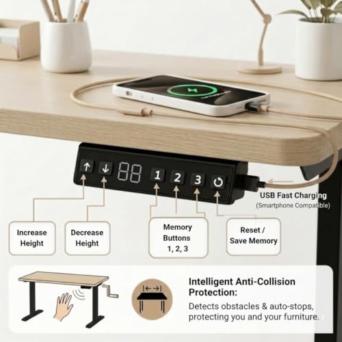 Image of Height Adjustable Desk Frame - Electric Standing Desk Base with Anti-Collision, Low Noise Motors, Best for Work from Home (Black, Dual Motor - L Shape)