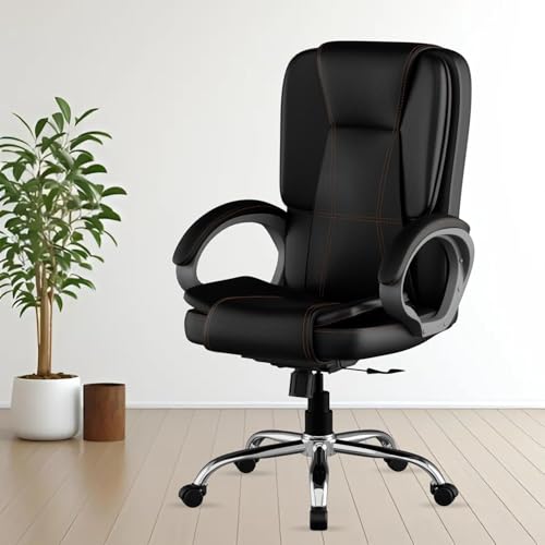 Image of FUGO FG13B Ergonomic Office Chair with Adjustable Height Cushioned Back Seat Tilting Mechanism HeavyDuty Metal Base Dual Nylon Casters Ideal for Work Gaming Study 3Year Warranty (Black)