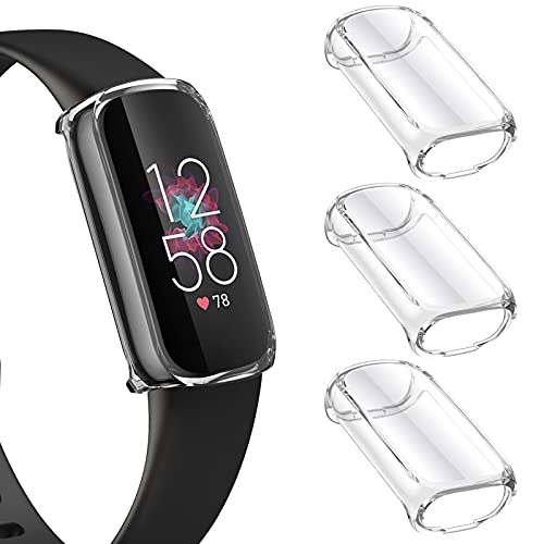 NANW 3-Pack Screen Protector Case Compatible with Fitbit Luxe, Soft TPU Plated Bumper Full Cover Protective Cases for Luxe Smartwatch [Scratch-Proof](Clear/Clear/Clear)