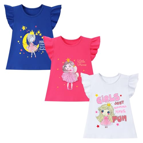 HILEELANG Toddler Girls' Short Sleeve Tees Easter Summer Cotton T-Shirts Pink Navy White 3 Packs 3T