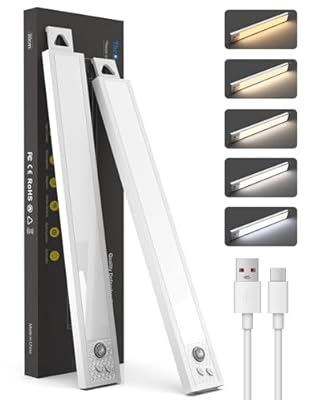 TheDeco Under Cabinet Motion Sensor Lighting - 20 Inch Wireless Under Cabinet Lighting, Rechargeable with Magnetic Mount, 5CCT Adjustable for Kitchen/Hallway (White, 2-Pack)