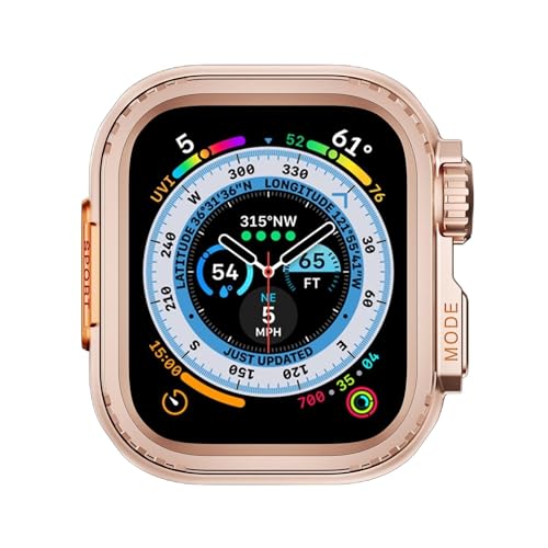 SRRDK Para caja de reloj Apple Watch 44mm 45mm 46mm 42mm 49mm Caja de reloj de metal(Rose Gold,46mm)