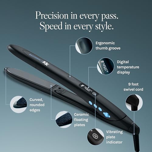 Image of Bio Ionic 10X Styling Iron, Hair Straightener with 1 inch Sonic Vibrating Plates, Flat Iron with Ion Generating Mineral Complex, Versatile Styler for Wavy & Straight Hairstyles