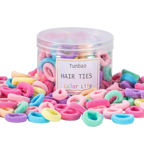 Image of Tunbao 100 Psc Baby Hair Ties,Soft Cotton Toddler Hair Ties,Small Seamless Hair Ties for Little Girls and Kids,Multicolor Hair Elastics Ponytail Holders