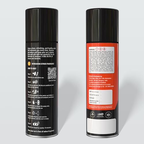 Image of Car Air Refresher & Sanitizer Spray | 100ml (115g) | AC Disinfectant, Sanitizes Cabin, Eliminates Odour, Refreshing Citrus Fragrance, Fresh New Car Smell | Single-Use Pack