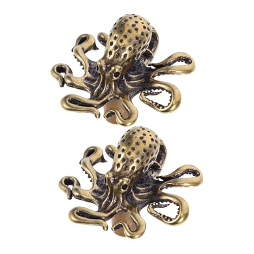 Abaodam 2個 真鍮製オクトパス形状引き出し取っ手 海洋生物モチーフのノスタルジックキャビネットノブ キッチン ドレッサー用アンティーク