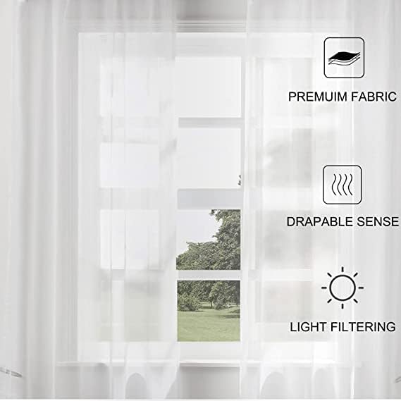 ChadMade Customize Linen Look Sheer Curtain White Semi Sheer Tulle for Dining Room, Living Room Bedroom, Single Panel