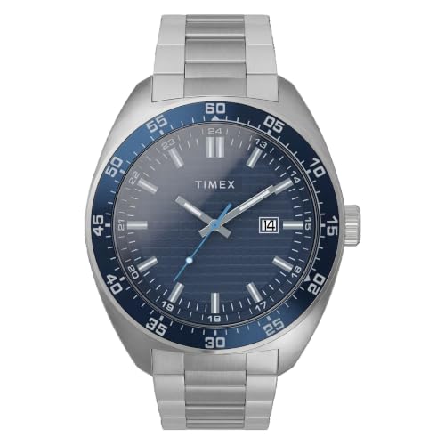 Montre homme Timex Weston 45 mm le cadeau idéal avec boîtier argenté et cadran bleu