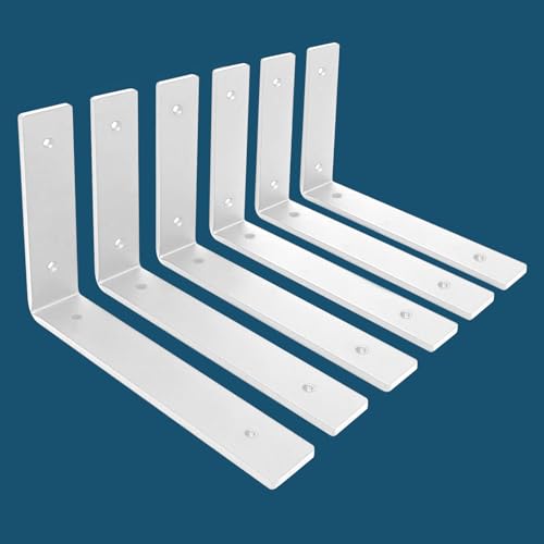 MLOQI 6 Pack Heavy Duty Shelf Brackets, 5mm Thick Scaffold Board L Wall Brackets for Shelves, White Industrial Shelves Support (10"x4"/25cm x 10cm)