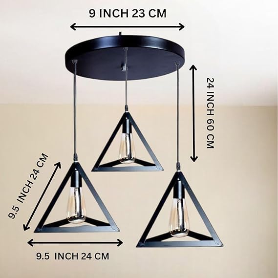 Image of GreyWings Triangle 3-Light Hanging Pendant Lamp, Modern Black Ceiling Chandelier, Iron Cluster Light for (Bulbs Not Included), 3LP Set