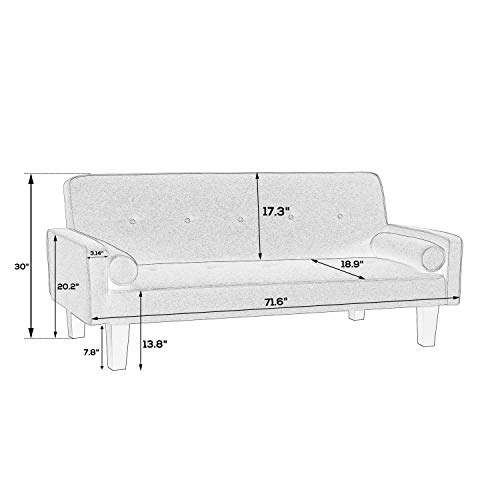 Yunlife 71.65" Mid-Century Modern Fabric Sofa Couch, Button Tufted Accent Recliner, Loveseat Convertible Bed Sleeper For Living Room Apartment Office, Brown #TOP3