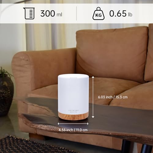 ASAKUKI 300ML Essential Oil Diffuser, Quiet 5-in-1 Premium Humidifier, Home Fragrance Aroma Diffuser with 7 LED Color Changing Light and Auto-Off Switch -Light Brown - Image 3