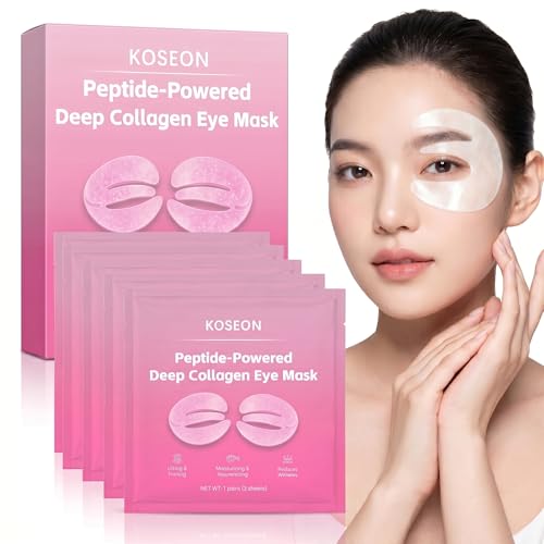 KOSEON Collagen Eye Mask 360 Under Eye Patches with Caffeine & Niacinamide for Dark Circles Puffiness & Fine Lines Korean Skin Care 10 Sheets 5 Pairs