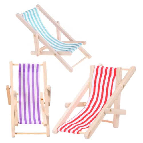 HEMOTON Miniature Beach Chairs 3pcs Mini Folding Chair Ornaments Miniature Decor for Beach House