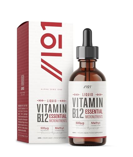 Vitamina B12 gotas 500 mcg – 60 ml (suministro de 2 meses) – Suplemento dietético de metilcobalamina – Vegano & Vegetariano by Alpha01