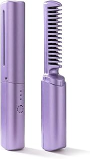 Mini alisador de cabelo recarregável, escova alisadora de cabelo sem fio, escova alisadora sem fio, alisador de cabelo de viagem recarregável por USB, pente de alisamento elétrico portátil (roxo)