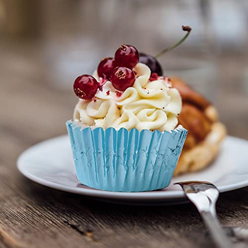 Image of Light Blue Foil Cupcake Liners,GOLF 100Pack Metallic Baking Cups Standard Size