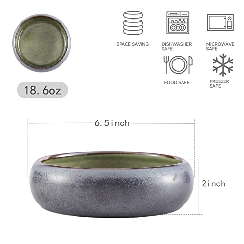 Uaral Ceramic Salad Bowls Set,18 Ounce Black Shallow Bowl Set For Pasta,Dessert Or Appetizer,6.5Inch,Set Of 4(Black And Green) #TOP4
