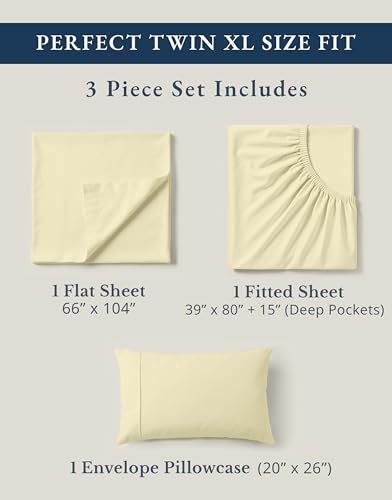 Image of LANE LINEN 100% Organic Cotton Sustainably Produced Twin XL Bed Sheets, Mercerized Fully Elasticized Percale Perfect for Hospital Bed & Dorm Room, Reinforced Seams Twin XL Sheets-Vanilla