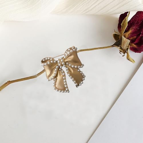 Image of Cute Pearl Flower Brooch Pin,Bowknot Bow Tie Suit Pin Pearl Silk Scarf Buckle Daisy Flower Brooch Jewelry for Women Birthday Gifts