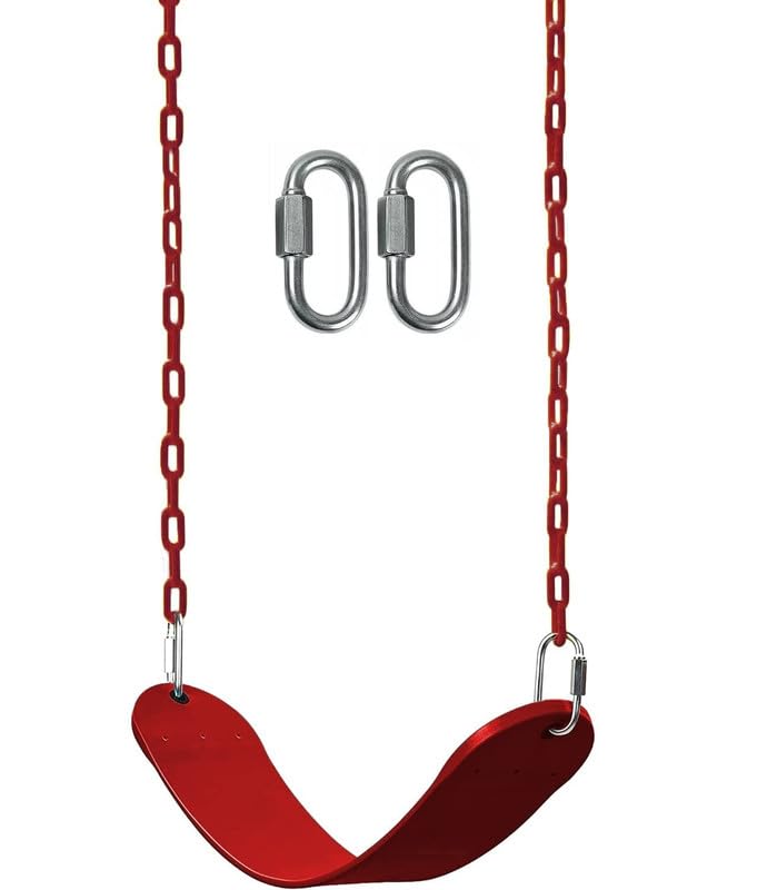 Image of Flexible Swing Seat Set for Kids /Adults Outdoor Park Garden Tree Backyard with Meter Plastic Coated Chain, Weight Support Upto 150kg, (2 Meter, Red)