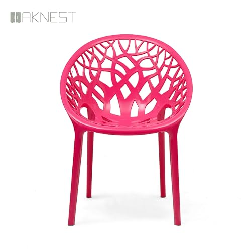 Image of Oaknest Neelkamal Crystal Plastic Chair - Stylish Tree-Design Backrest, Lightweight & Durable for Home, Garden & Patio (Pink), Set of 1 Piece