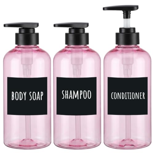 Image of Segbeauty 16.9oz 3Pcs Refillable Shower Bottles, Empty Pump Dispenser, Pink